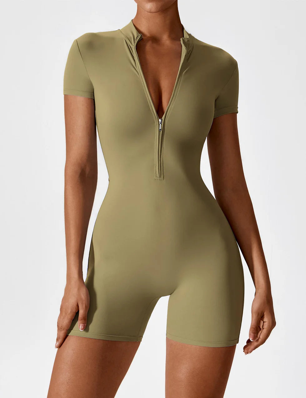 Short Sleeve Zipper Romper